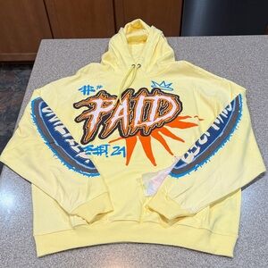 Civilized “PAID” Hoodie with Puff Print Logos, Size L, Yellow, NWT!